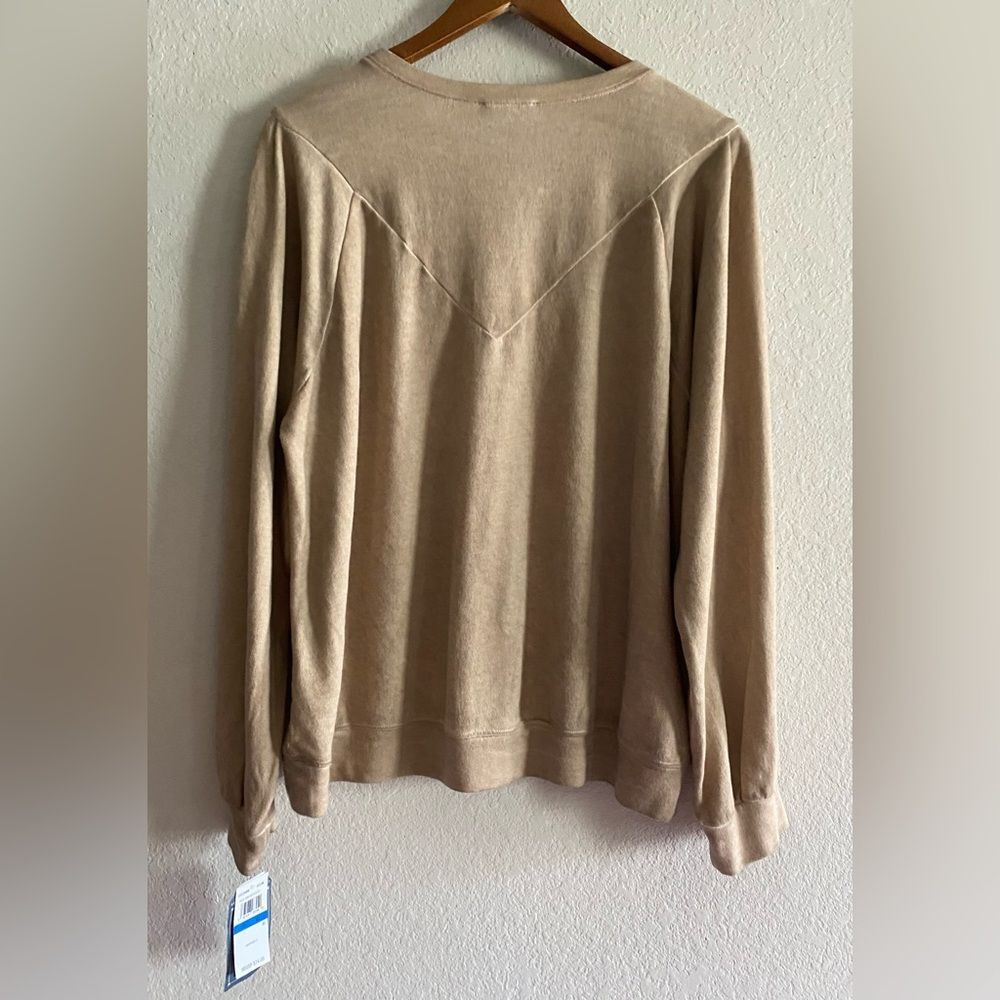 Democracy Long Blouson Puff Shoulder Crew Neck Lace Applique Sweatshirt Beige XL - Picture 4 of 7